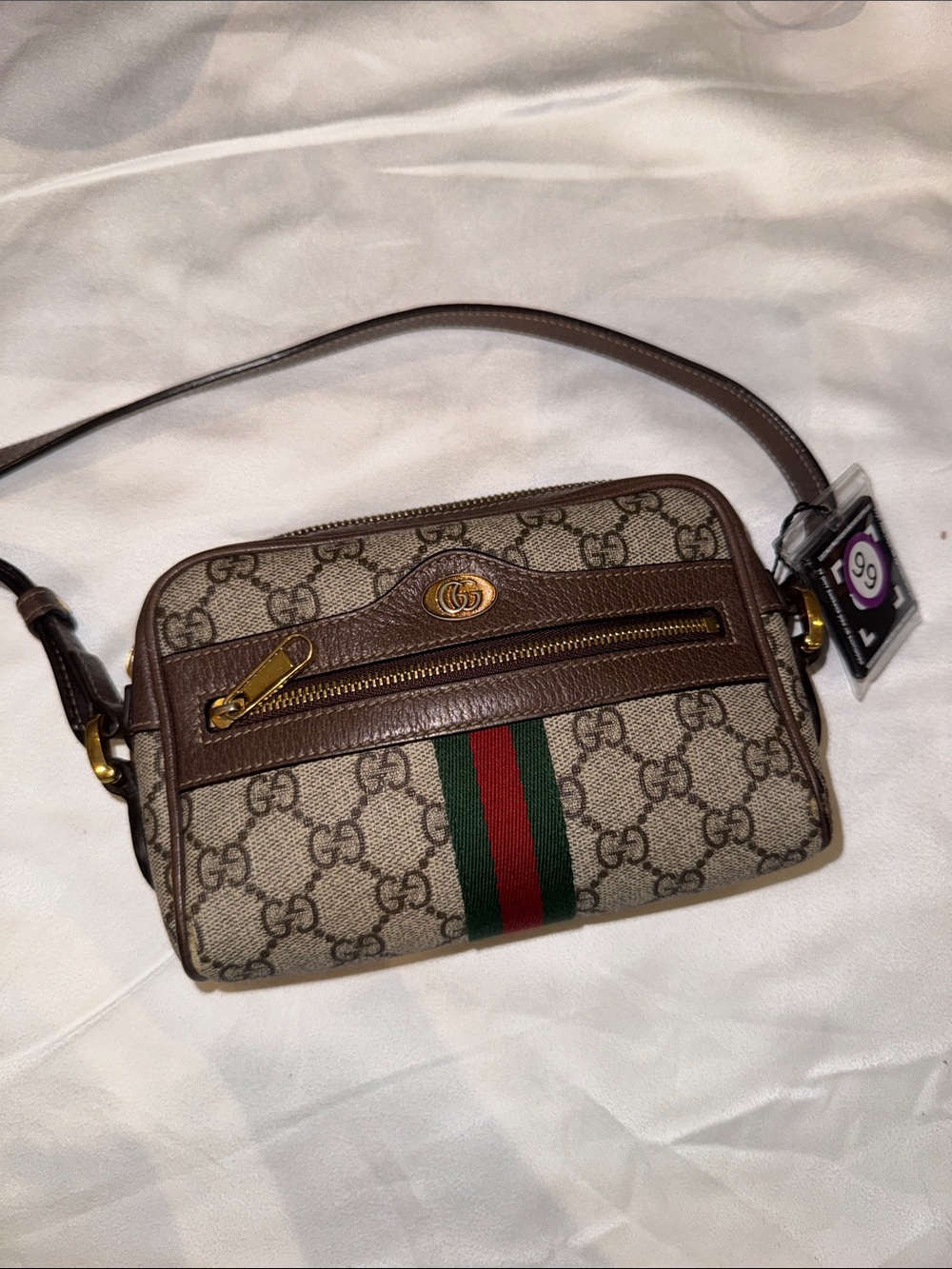 Gucci Brown GG Supreme Canvas Crossbody with Green & Red Web Stripe